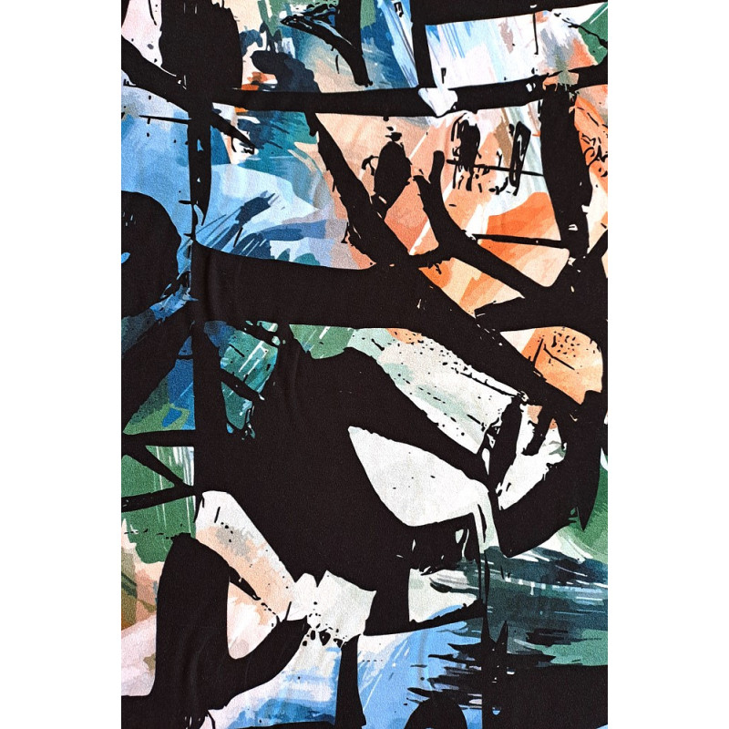 Viskóza tisk - abstraktní černá s barvami, prémiová kvalita