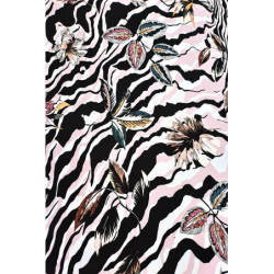 Viskóza tisk - černá/bílá/pudrová linie s listy, prémiová kvalita