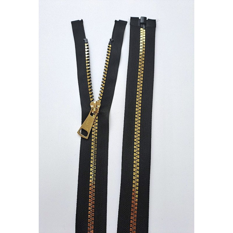 Dlouhý zip dělitelný - hrubý 58 cm, zuby 6 mm, zlatý
