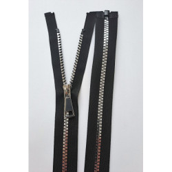 Dlouhý zip dělitelný - hrubý 58 cm, zuby 6 mm, stříbrný