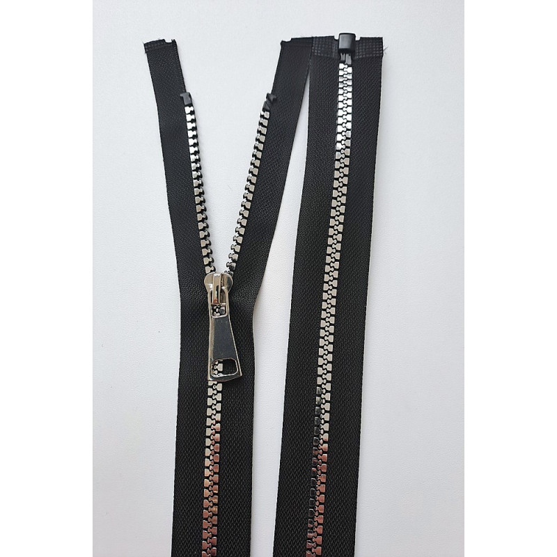 Dlouhý zip dělitelný - hrubý 58 cm, zuby 6 mm, stříbrný