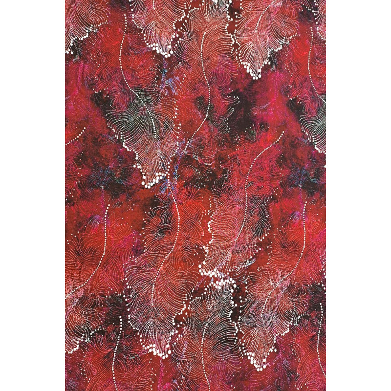 Viskóza tisk - bordó peří, prémiová kvalita