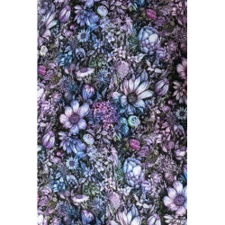 Viskóza tisk - drobné květy na fialové, prémiová kvalita