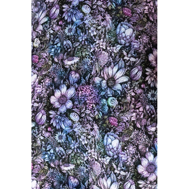 Viskóza tisk - drobné květy na fialové, prémiová kvalita