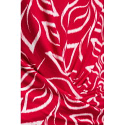 Viskóza tisk - červená s lístky, prémiová kvalita