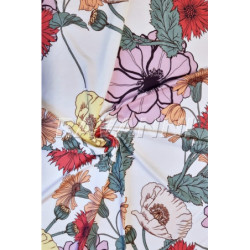 Viskóza tisk letní květy - 200, bílá