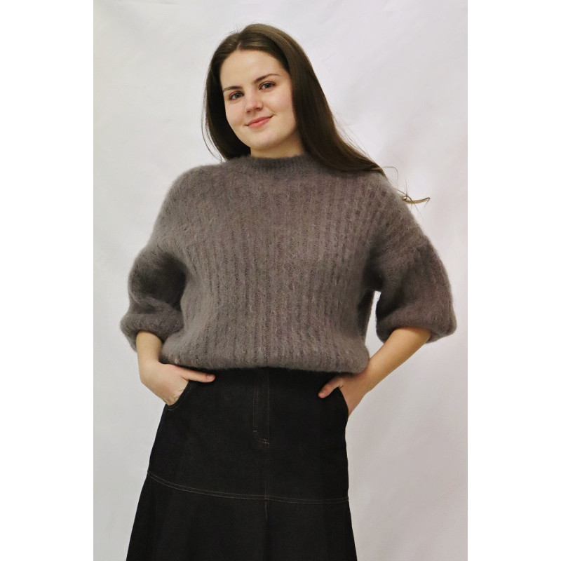 Dámský svetr kr.rukáv Mohair, šedo-oříšková