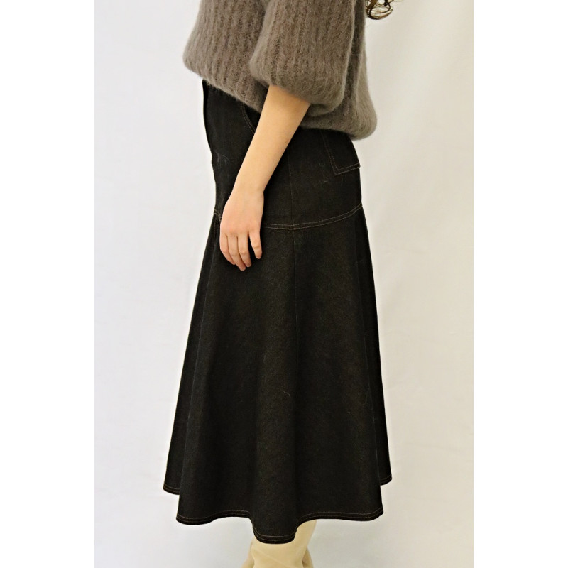 Langer Damen-Jeansrock, schwarz