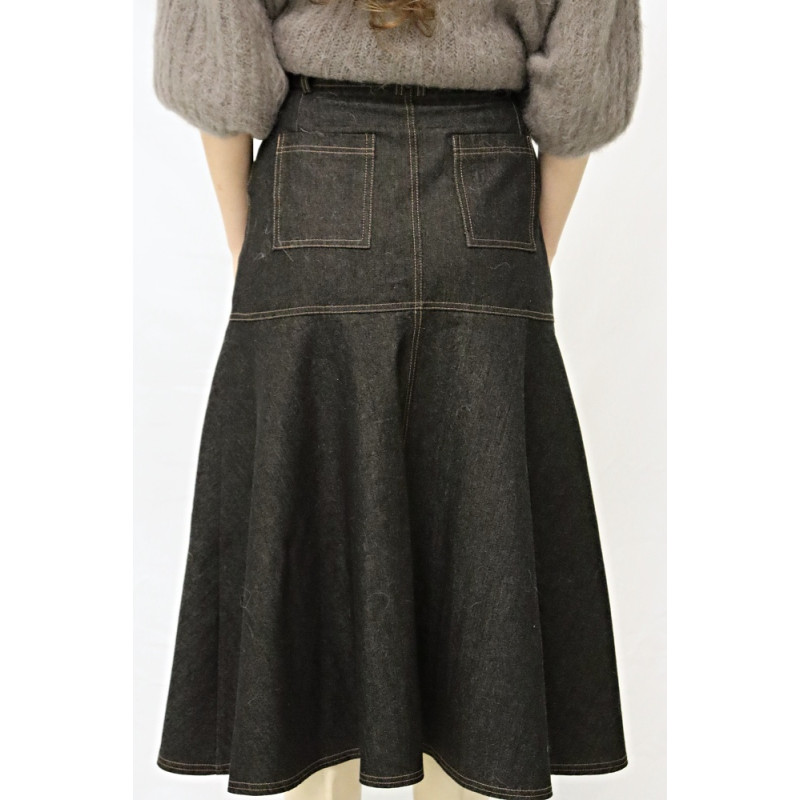 Langer Damen-Jeansrock, schwarz