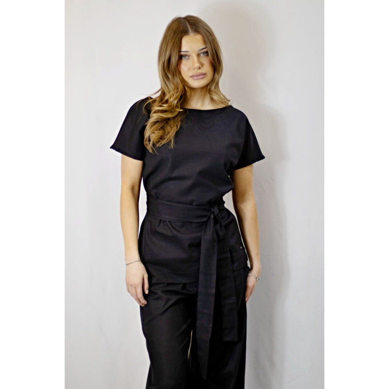 Damen-Top Inaya, schwarz, Leinen