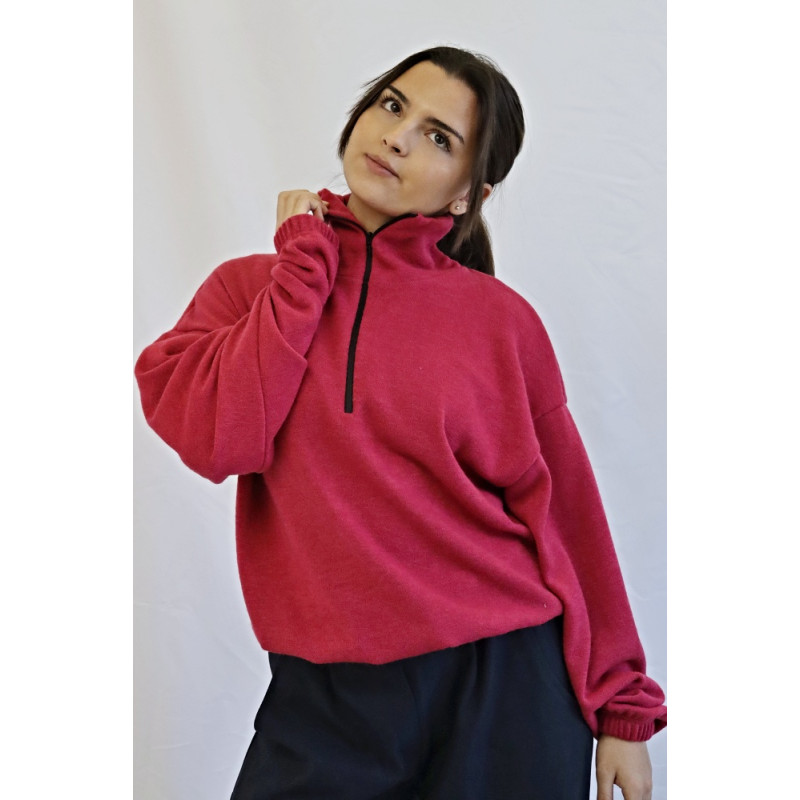 Damenpullover Kolet mit Stehkragen und Reißverschluss, pink