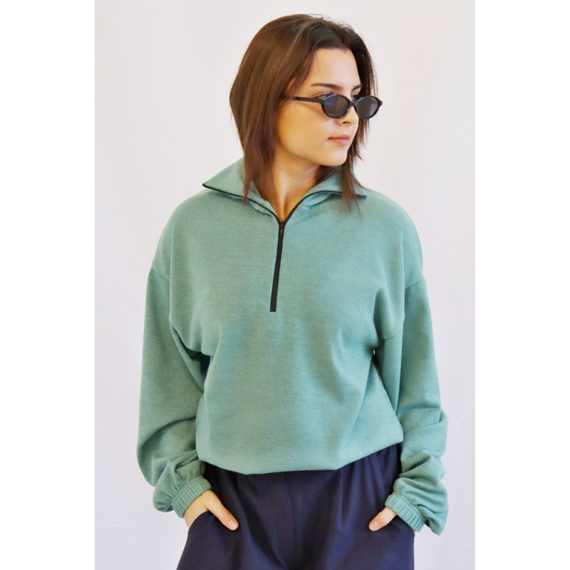 Damenpullover Kolet mit Stehkragen und Reißverschluss, mint