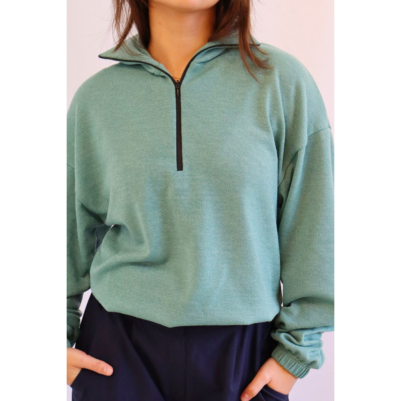 Damenpullover Kolet mit Stehkragen und Reißverschluss, mint