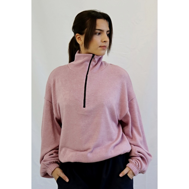 Damenpullover Kolet mit Stehkragen und Reißverschluss, hellviolett