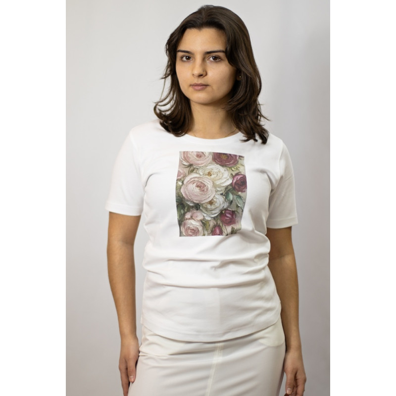 Damen-T-Shirt mit „Rosen“-Print, Kurzarm