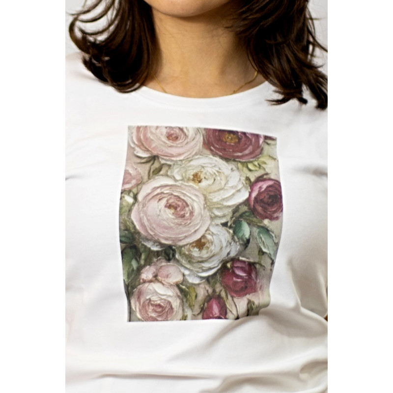 Damen-T-Shirt mit „Rosen“-Print, Kurzarm