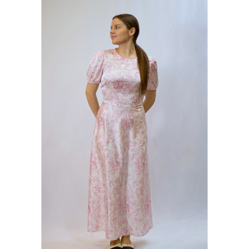 Damen-Satinkleid Gloven, weiß-rosa