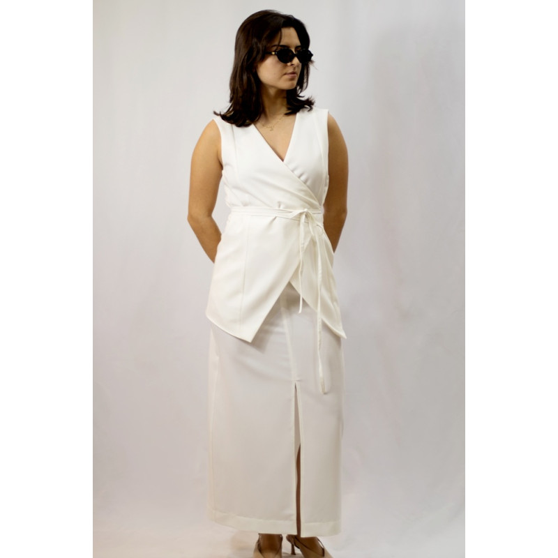 Langer Damenrock mit Schlitz in Cremeweiß