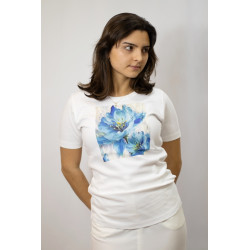 Damen-T-Shirt mit „blauen Blumen“-Print, Kurzarm