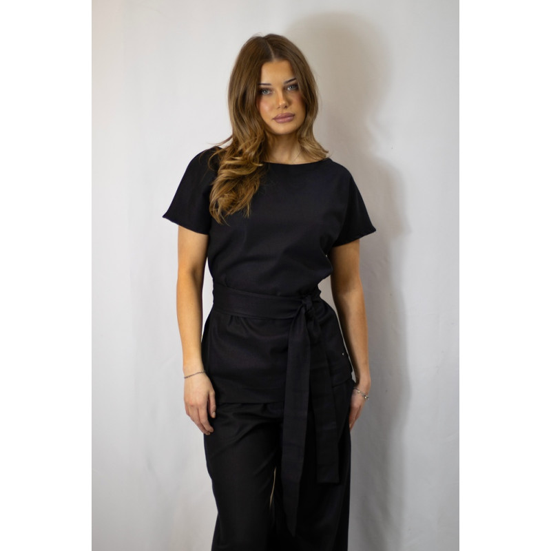 Damen-Top Inaya, schwarz, Leinen