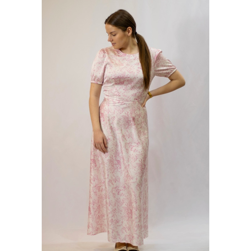 Damen-Satinkleid Gloven, weiß-rosa