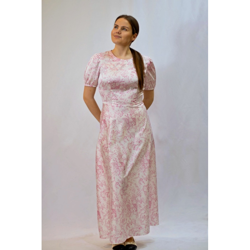 Damen-Satinkleid Gloven, weiß-rosa