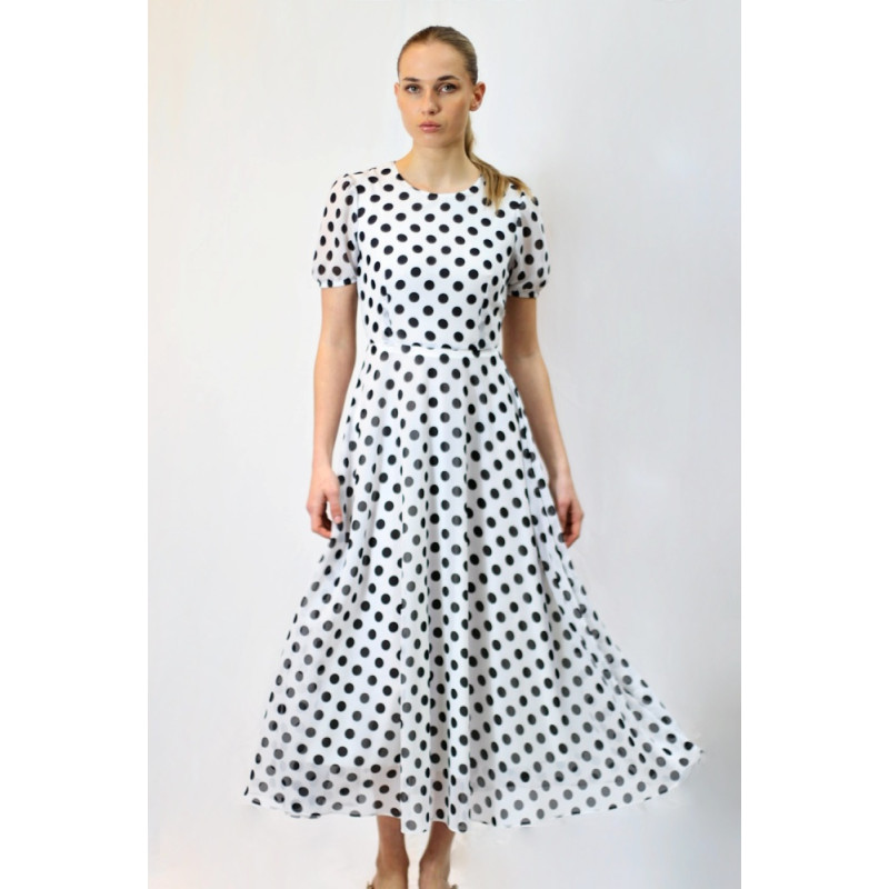 Damen-Chiffonkleid mit Punkten, weiß