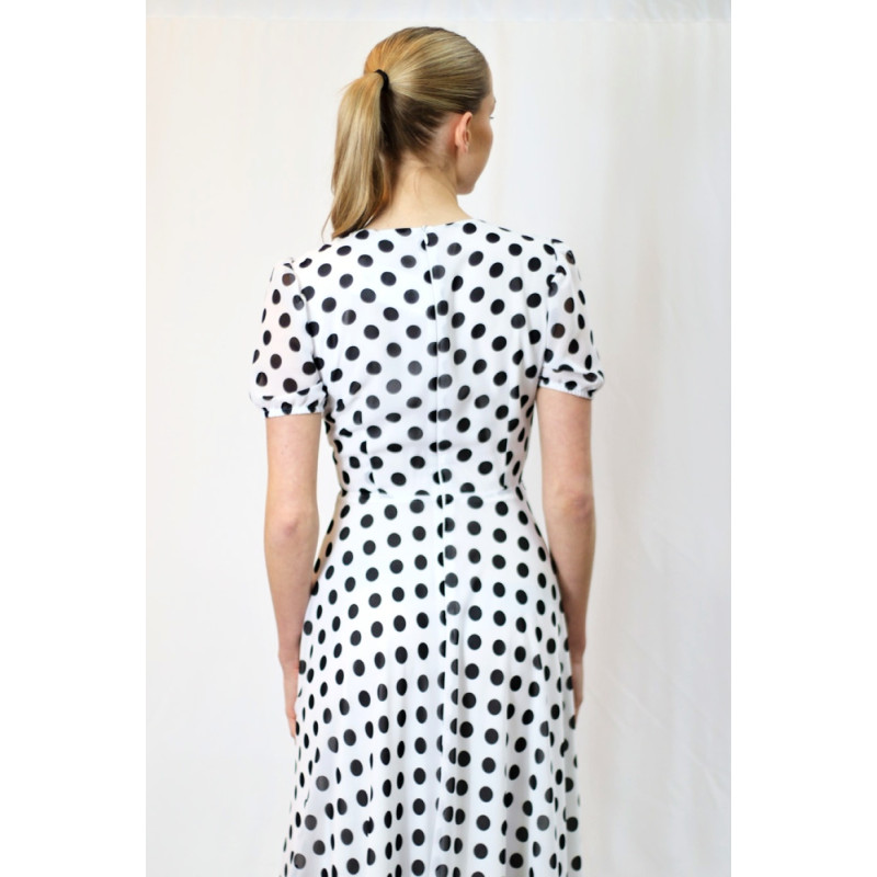Damen-Chiffonkleid mit Punkten, weiß