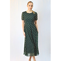 Damen-Chiffonkleid mit Punkten, dunkelgrün