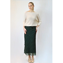 Damen-Chiffonrock mit Punkten, beige auf grün