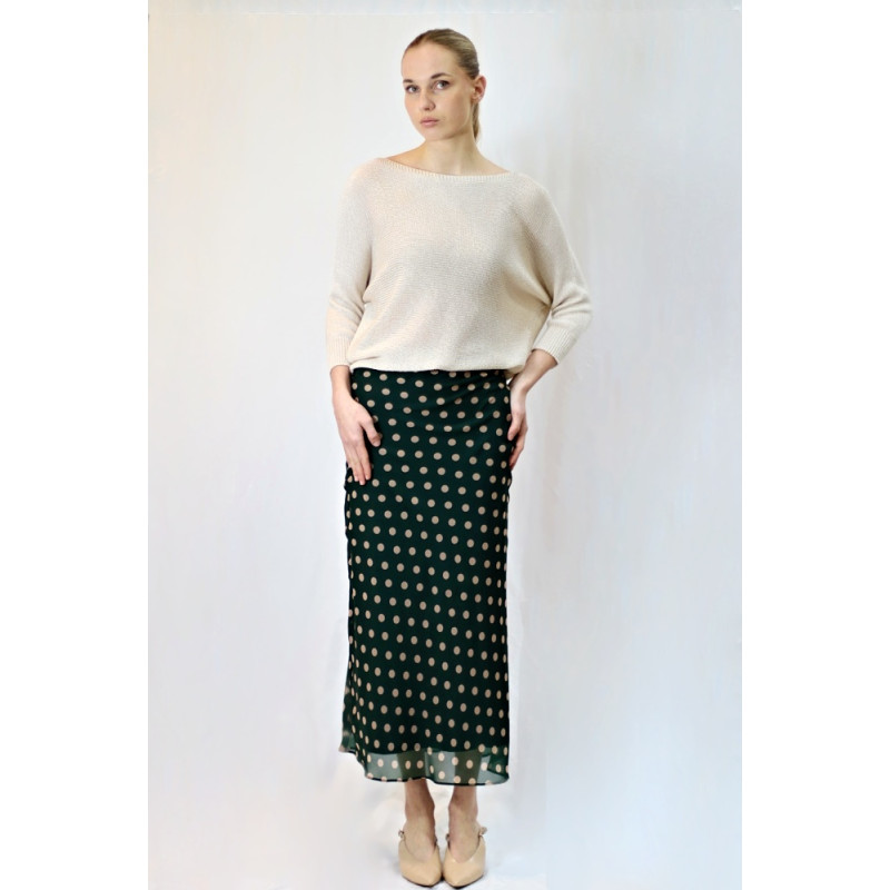 Damen-Chiffonrock mit Punkten, beige auf grün