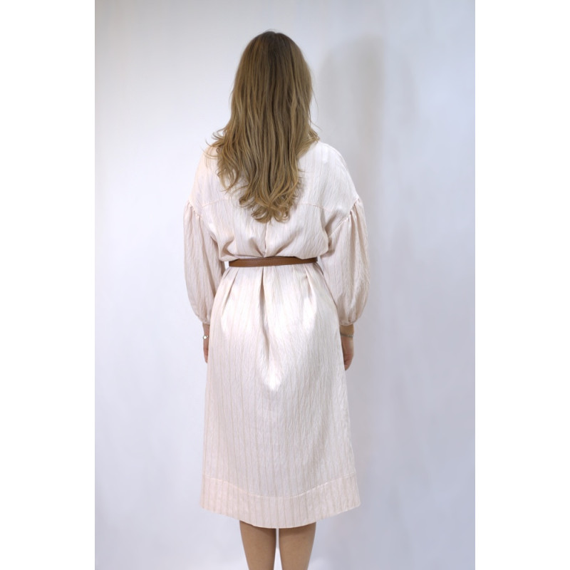 Midi-Hemdblusenkleid, geraffte Ärmel, puderfarben