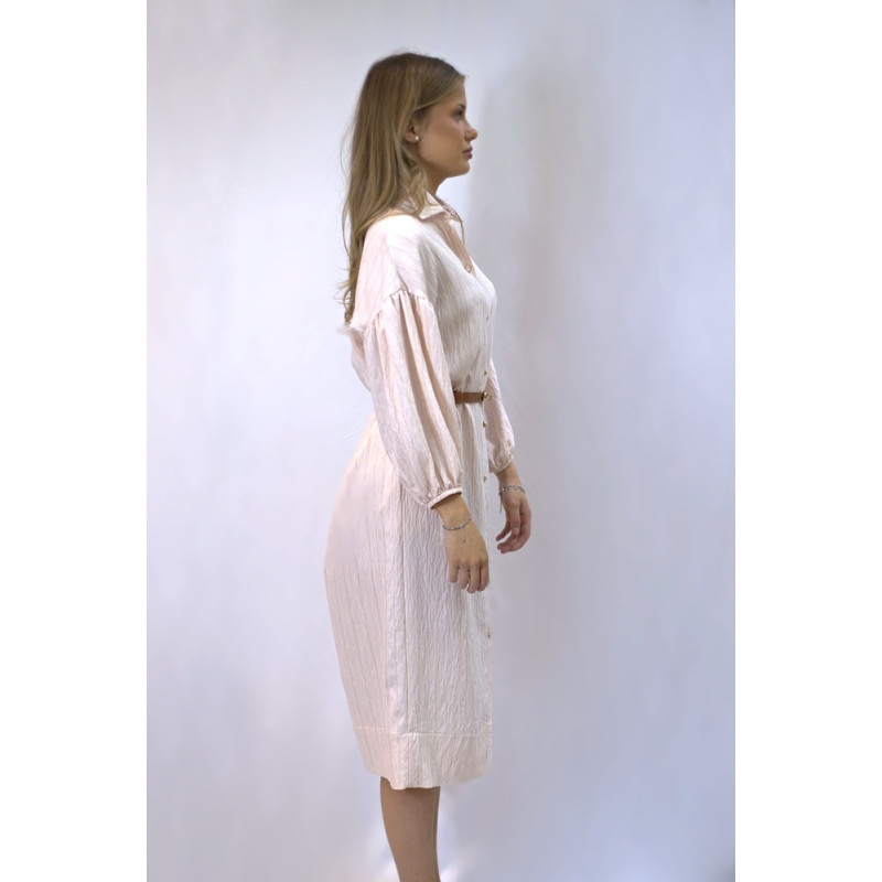 Midi-Hemdblusenkleid, geraffte Ärmel, puderfarben