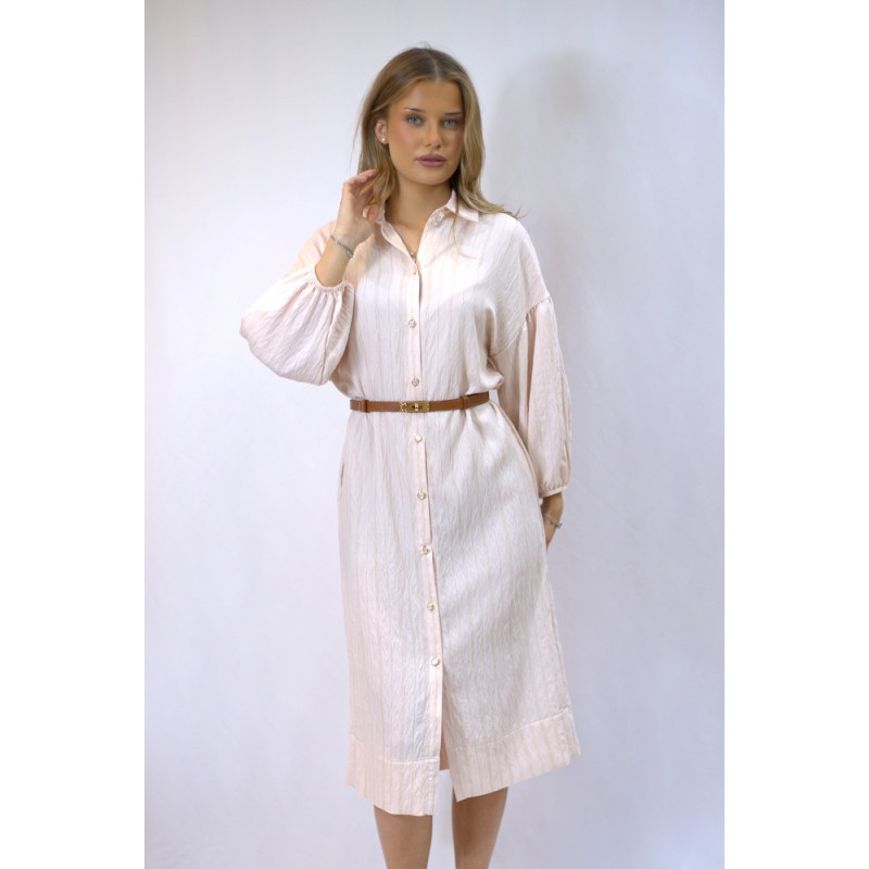 Midi-Hemdblusenkleid, geraffte Ärmel, puderfarben