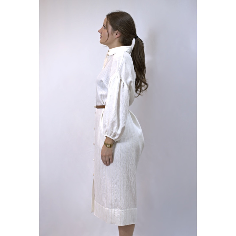 Midi-Hemdblusenkleid, geraffte Ärmel, cremefarben