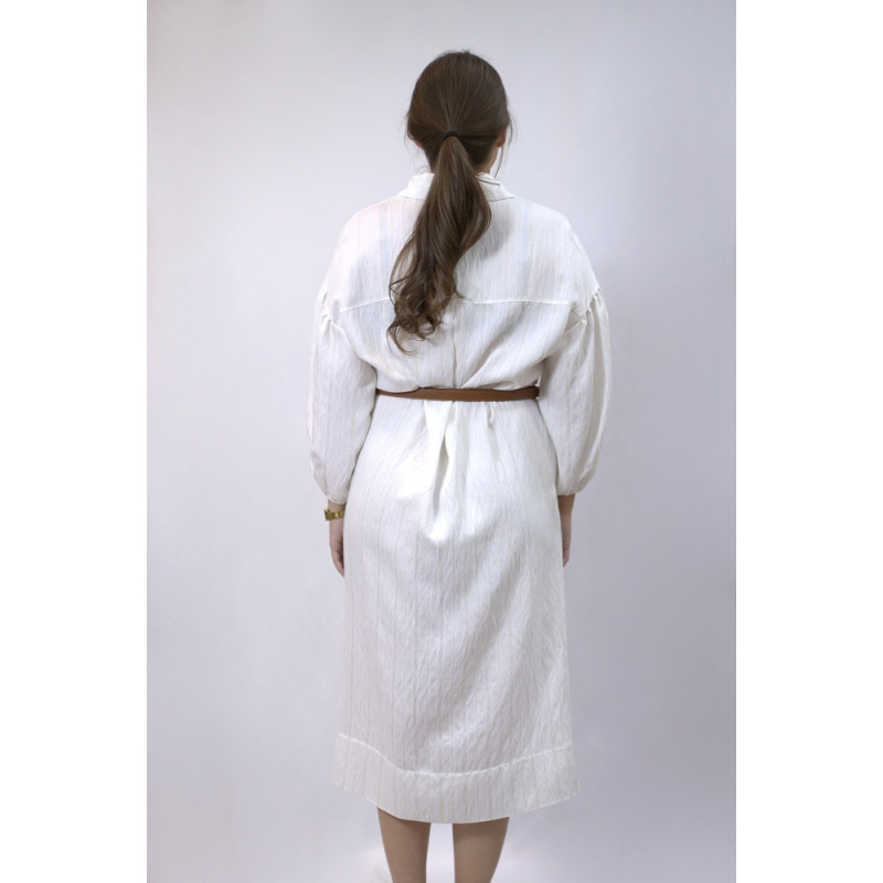 Midi-Hemdblusenkleid, geraffte Ärmel, cremefarben